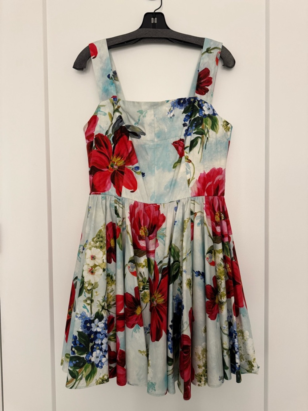 100% Authentic Dolce & Gabbana Floral Fit-and-Flare Dress with Red Blooms